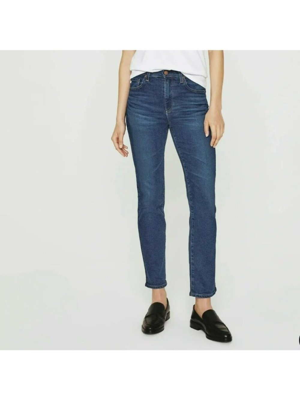 AG Adriano Goldschmeid Saige High-Rise Straight Jeans Womens 25 Dark Wash Blue